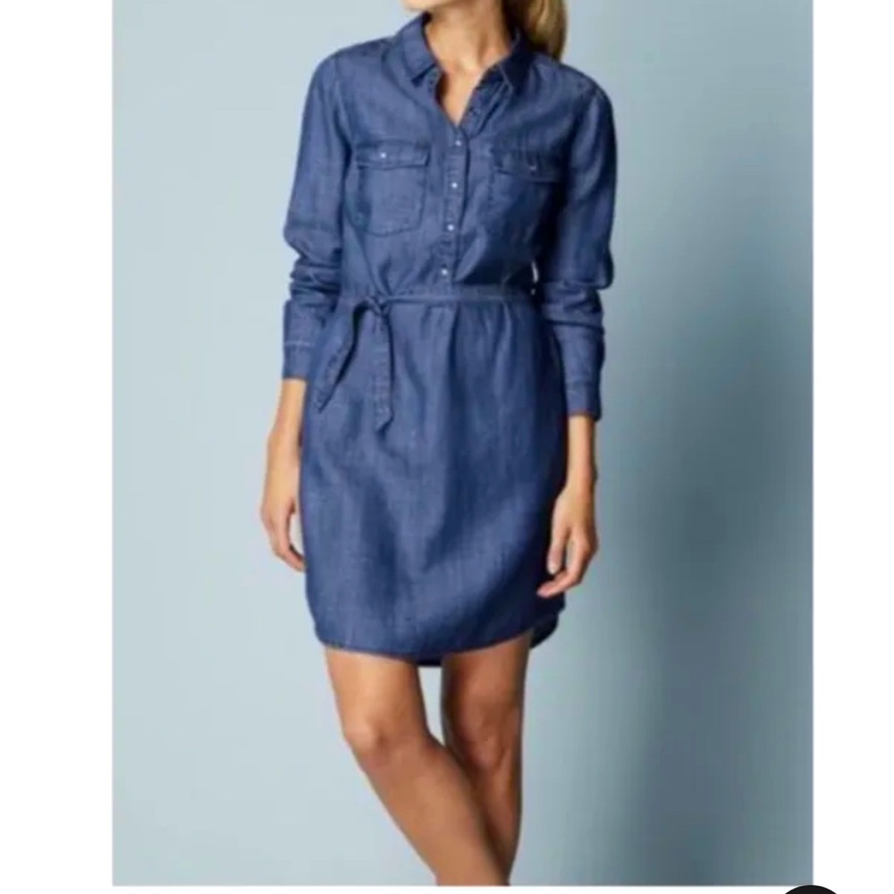 Boden Chambray Popover Casual Dress shirt Long Roll Up Sleeve Size US10 Regular